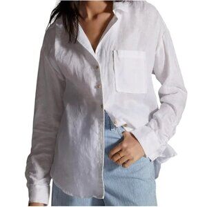 Anthropologie Maeve LILAC Linen Buttondown Ruched Sleeve Blouse I Size: XS